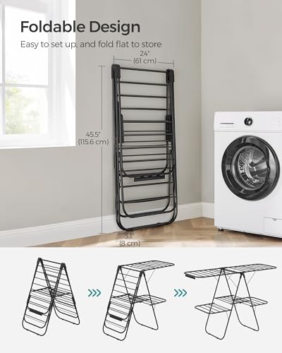 SONGMICS Clothes Drying Rack, Foldable 2-Level Stee Laundry Drying Rack - color: Black, size: 2 Tiers（22"d x 61.8"w x 64.3''h )
