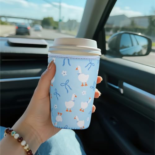 Reusable Insulated Sleeve for Iced Coffee Cup, Coffee Neoprene Sleeve for Cold & Hot Drinks, Beverage Holder for Iced Coffee (Blue Geese, Small: 16-18oz) - color: Blue Geese, size: Small: 16-18oz