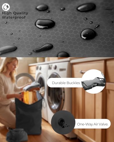 Travel Laundry Bag, Pump-Free Vacuum Compression Dirty Clothes Bag, Reusable Waterproof & Washable Laundry Bag, Wet and Dry Bag, Ideal for Suitcases, Road Trip Essentials (2 Pcs, M+M) Black - color: Black, size: 17.5" L × 13.5" W × 5" H (2PS)