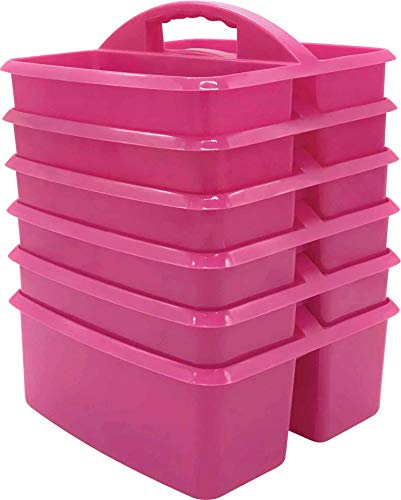 Teacher Created Resources Pink Portable Plastic Storage Caddy 6-Pack for Classrooms, Kids Room, and Office Organization, 3 Compartment - color: Pink