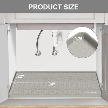 Under Sink Mat, 34"x22" Waterproof Tray for Cabinet, Holds 3 Gal - color: Khaki, size: 22"W x 34"L