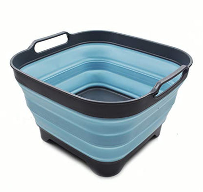 SAMMART 10L (2.64 Gallon) Collapsible Dishpan with Draining Plug - Foldable Washing Basin - Portable Dish Washing Tub - Space Saving Kitchen Storage Tray (1, Grey/Sea Angel) - color: Grey/Sea Angel