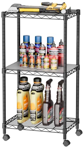 SINGAYE Small Wire 3 Adjustable Shelves Pantry Metal Shelf Floor Organizer - color: Black, size: 3-Tier 11.8"D X 17.3"W X 30.7"H