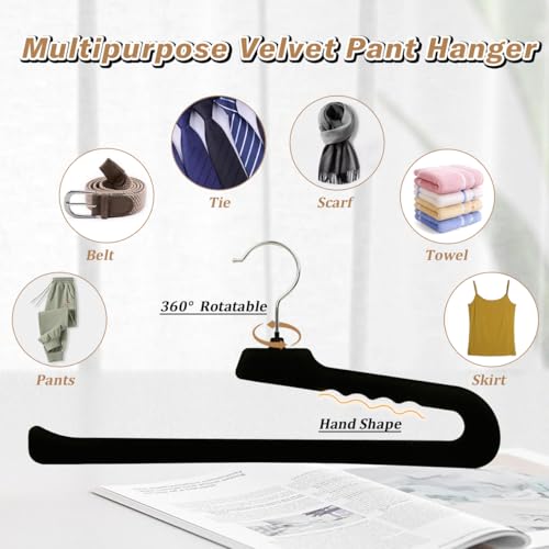 Velvet Pant Hangers Open End,8 Pack Non Slip Black Felt Trouser Hangers - color: Black