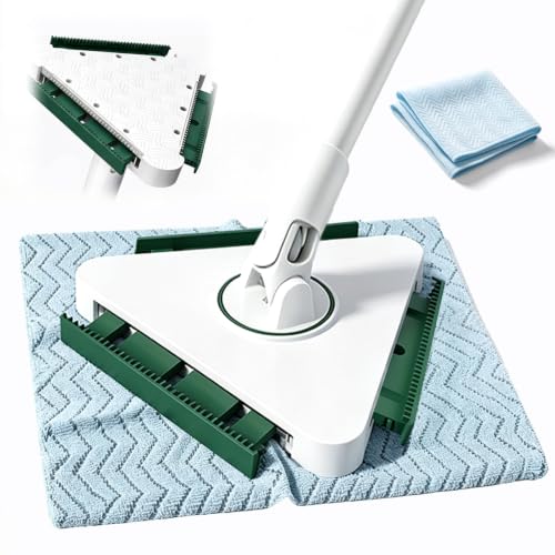 Small Mini Snap Grip Clamp Triangular Dust Mop, One-Click Cloth Change - color: Green-mini