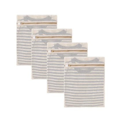 HEAVYWOOD 4-Piece Cotton Mesh Landry Bag Organic Wash Bag for Washing Machine Lingerie Bags for Washing Delicates with Sturdy Anti-Rust Zipper Clothes Washing Bag (4Bags, S) - size: 4 Small