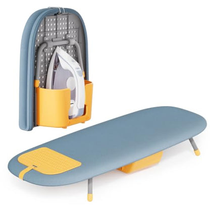 Tabletop Ironing Board with Iron Holder and Silicone Iron Rest Pad, Small Portable Ironing Board for Small Spaces - color: Blue