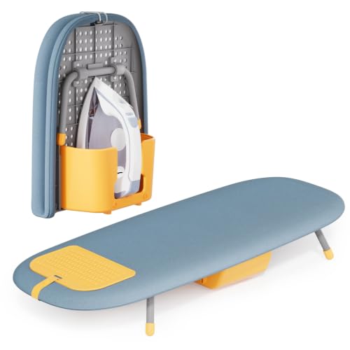 Tabletop Ironing Board with Iron Holder and Silicone Iron Rest Pad, Small Portable Ironing Board for Small Spaces - color: Blue