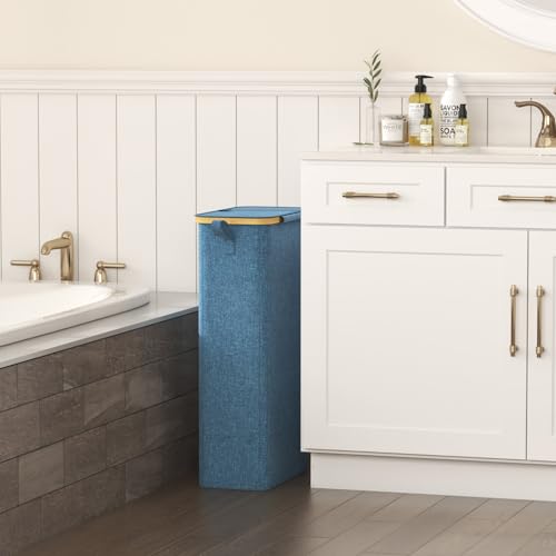 Lifewit 65L Slim Laundry Hamper with Lid and Removable Bag, Dark Blue - color: Dark Blue, size: 65L