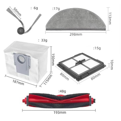 30Packs Accessories Kit Compatible with Roborock Q10V/Q10 PF/Q10 V+/ Q10 P+/Q10 VF/VF+/P/PF+ Robot Vacuum Cleaner, Include 2 Main Brush,6 Mop Clothes,6 Hepa Filters,6 Side Brush,8 Dust Bag,2 Tool