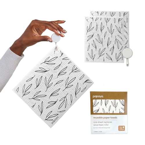 Papaya Swedish Dishcloths for Kitchen, 2 Reusable Paper Towels, 1 Hook - color: Call Me Twiggy