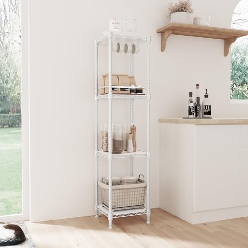 IZEUK 4 Tier Steel Storage Shelves, Adjustable Wire Shelving Unit for Kitchen, Bathroom, or Office Organization, Heavy Duty Metal Rack, 480 lbs Capacity, 11.8" D x 11.8" W x 47.3" H, White - color: White, size: 4 Tier,11.8" D x 11.8" W x 47.3" H