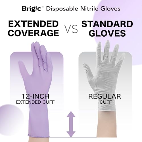 12 Inch Long Cuff Nitrile Gloves, Disposable Gloves - color: Orchid Purple (Pack of 50), size: Medium (Pack of 50)