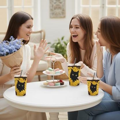 Iced Coffee Sleeve Reusable Neoprene Cup Sleeves, Sunflower Cat - color: Sunflower Cat