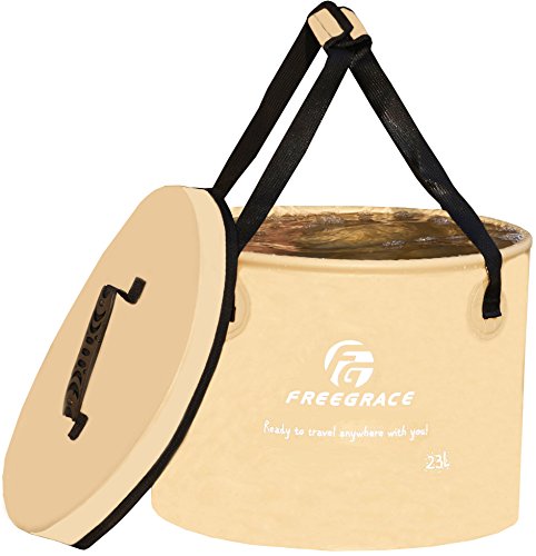 Freegrace Collapsible Water Bucket with Lid 23L Portable Camping Wash Basin - color: Khaki, size: 23L