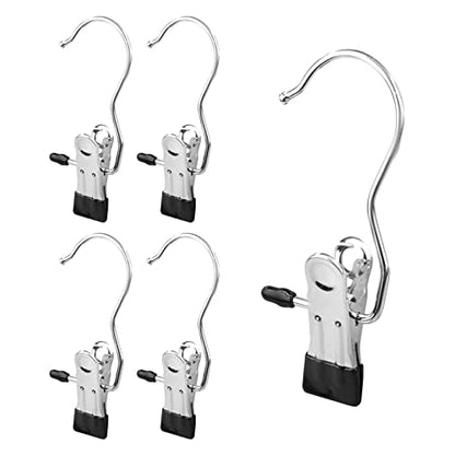FuninCrea Laundry Hooks Clip, 5 Pcs Stainless Steel Anti-Slip Boot Laundry Hanger Clips Portable Heavy Duty Multi-Functional Single Hanging Clothes Clips for for Scarf, Gloves, Shoes, Socks (Black) - color: Black