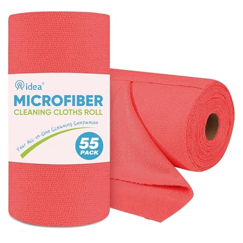 AIDEA Microfiber Cleaning Cloth Roll-55 Sheets, Red Cleaning Rags 11×9" - color: Red, size: 55 Count (Pack of 1)