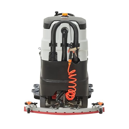 Battery Powered Ride-On Commercial Floor Scrubber Machine, 30" Brush, 39" Squeegee Width, 24 gal Solution Tank, 25 gal Recovery Tank, 5 hr Use 8 hr Charge, 180 RPM, 52,000 Sqft/H, Batteries Included - size: 30"