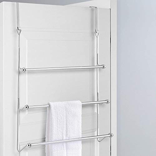 MyGift 3 Tier Over Door Towel Rack, Chrome Bathroom Towel Holder - color: Silver