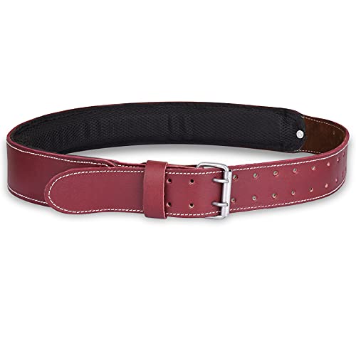FUERI Leather Work Belt, 3" Wide Adjustable Padded Tool Belt - color: Maroon