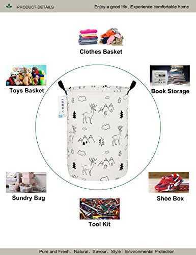 Round collapsible Large Deer Mountain Laundry Hamper for Adults Kids - color: Forest deer