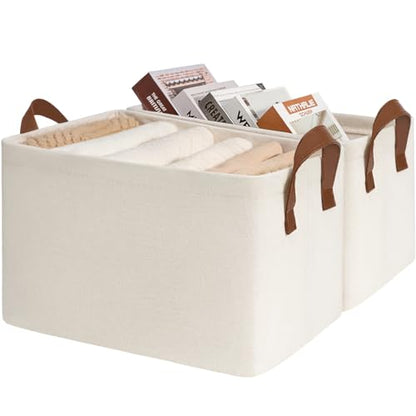 CHICVITA 30L Large Fabric Closet Bins for Shelves, 2Pack, Beige - color: Beige, size: 16 ¾" L x 11" W x 9 ¾" H