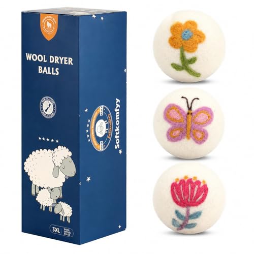 Wool Dryer Balls Handmade 3 Pack XL,Laundry Dryer Balls,100% New Zealand Wool Fabric Softener,Reusable 1000 Loads,Wrinkles Free, Shorten Drying Time,Baby Safe (3 Pack XL,Garden Friends) - color: Garden Friends