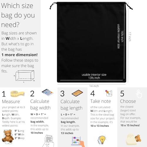Heavy Duty Cotton Drawstring Bags 4-Pack - 270 GSM Thick Cloth Pouches for Gifts, Travel, Dice, Jewelry, Laundry - Double Drawstring (Rustic Black, 14 x 17 Inches) - color: Rustic Black, size: 14 x 17 Inches