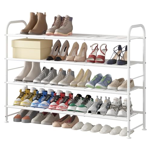 LINZINAR 4 Tier Long Shoe Rack for Closet Metal Shoe Organizer for Entryway - color: White, size: 4-Tier