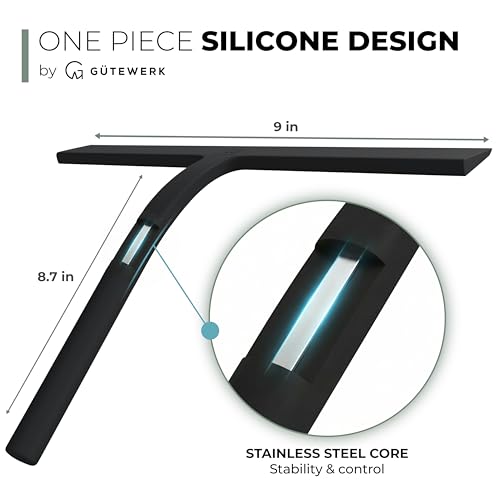 GÜTEWERK Silicone Shower Squeegee with 3-in-1 No-Drill Mount, Black, 15'' - color: Black, size: 15 Inches