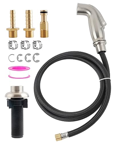 Universal Sink Spray Attachment with Braided Hose Set, Brushed Nickel - color: Brushed Nickel, style: braided hose/single spray mode
