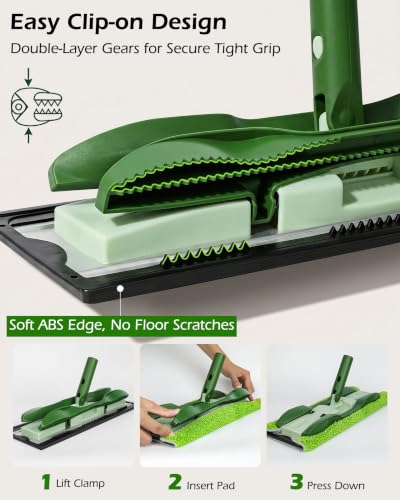 Microfiber Mop - Flat Floor Mops Wet Dry Dust Mop with 4 Washable Pads - size: Green(15"*5.3")