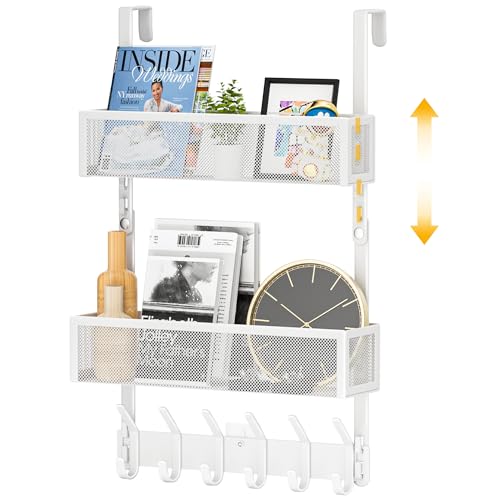 LUCYCAZ Over The Door Hooks Organizer,Door Hanger with 10 Hooks & 2 Basket - color: White, size: 2 Baskets