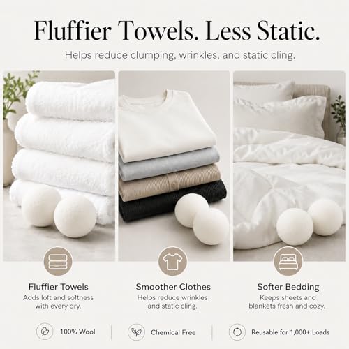 Wool Dryer Balls, New Zealand Dryer Balls Drying Balls Fabric Softener Ball for Laundry（Pack of 6) (White) - color: White