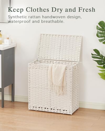 SETVSON Laundry Hamper with Lid Wicker Laundry Basket, White - color: White, size: 29.6 Gal