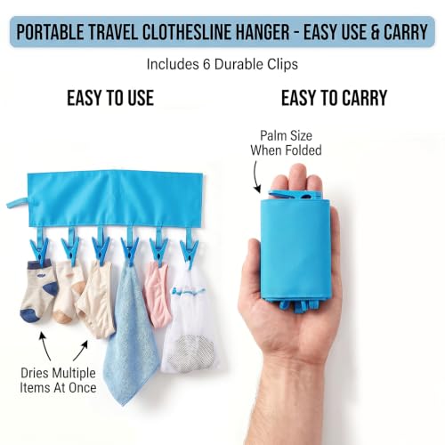 Mini Clothespins Travel Hangers 3-Pack Solid Blue, Foldable Portable Clothes Hangers with 6 Non-Slip Clips for Socks Swimsuit Towel Drying Rack, Cruise Dorm Camping Travel Essentials - color: 3-blue