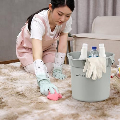 14 Quart / 3.5 Gallon Round Plastic Cleaning Bucket with Handle, Commercial, Heavy Duty, Gray, 4 Packs