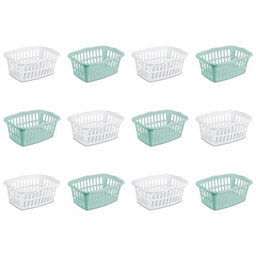 Sterilite 1.5 Bushel Rectangular Plastic Laundry Basket, Assorted, 12 Pack - color: White & Aqua, size: 12 Pack