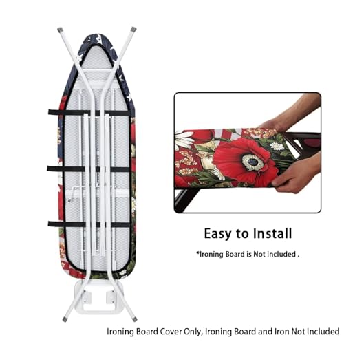 American Flag Poppy Iron Board Cover Stain Resistant Ironing Board Replacement Cover Thick Padding Fits Standard Size - color: American Flag Poppy