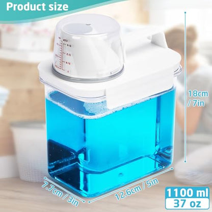 Laundry Detergent Dispenser-1 Pack, 37 oz Detergent Dispenser with 4 Removable Labels, Laundry Soap Dispenser for Laundry Room Organization and Storage, BPA Free & PET Plastic Clear