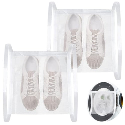 2pcs Washing Machine Shoe Bag, Sneaker Dryer Bag for Front Loading Dryer, Reusable Mesh Laundry Bags for Shoes With Zipper for Most Dryer Machines Door White