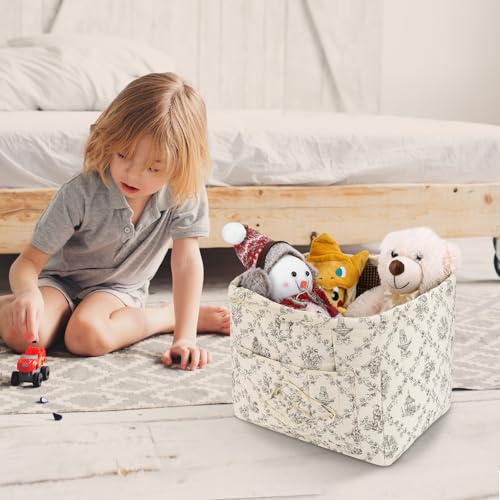 Storage Basket Boho Fabric Large Collapsible Floral Laundry Nursery Hamper Portable Folding Storage for Clothes Toys (Vine-Coffee) - color: Vine-Coffee