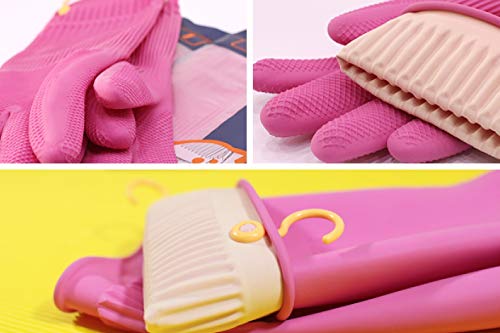 Myungjin Reusable Waterproof Household Dishwashing Non-Slip Cleaning Rubber Gloves with Hang-Dry Hook (1 Pair/Small) - size: 1 Pair / Small