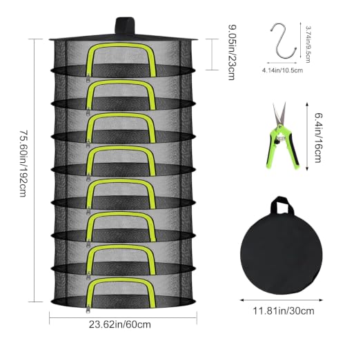 Doacpr 8-Layer Hanging Herb Drying Rack, Foldable Mesh Net with Zipper - size: 8 Layers-23.62''