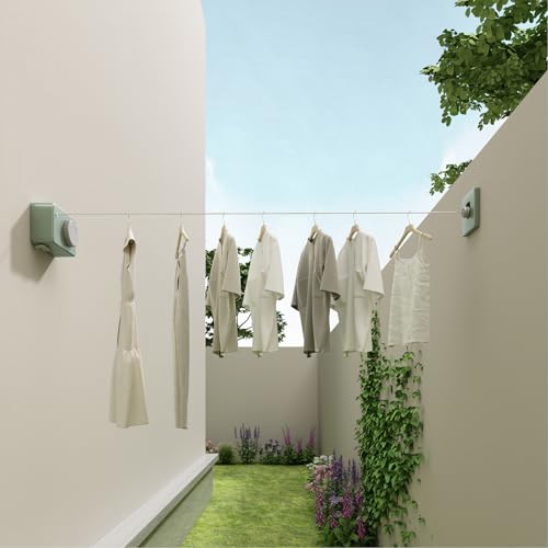 Danpoo Retractable Clothesline Heavy Duty - 13.8ft Adjustable Tension Wall Mounted Indoor Outdoor Clothes Drying Line, Compact Laundry Rope with Pulley System(Green) - color: Green