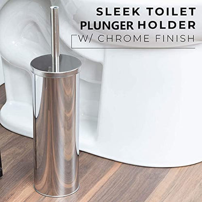 Chrome Toilet Plunger with Holder Bathroom Metal Canister Holder Drip Cup, Heavy Duty, Deep Cleaning Silver - color: Silver