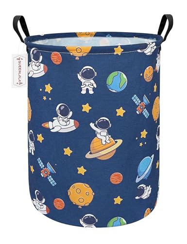 Foldable Waterproof Round Fabric Laundry Basket Home, Yellow Star Astronaut - color: Round-Yellow Star Astronaut