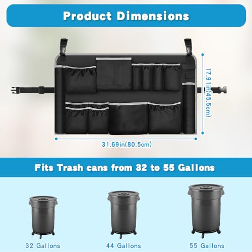 Trash Can Caddy Fit 32-55 Gallon Garbage Bins,Professional Tool Housekeeping Dispenser Storage Organizer Cleaning Supplies Caddy Adjustable Buckle,for Janitorial Trash Can,Maid Janitorial Duty