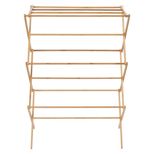Collapsible Bamboo Drying Rack – Foldable Laundry Drying Stand for Indoor/Outdoor Use – Space-Saving Clothes Rack for Towels, Blankets & Delicates