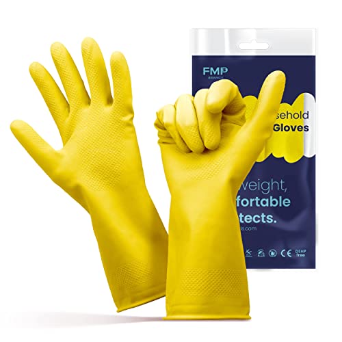 FMP Brands 3/6/12/60 Pairs Cleaning Gloves, Waterproof Rubber Gloves for Washing Dishes, Non-Slip Latex Dishwashing Gloves - color: Yellow, size: Small (Pack of 60)